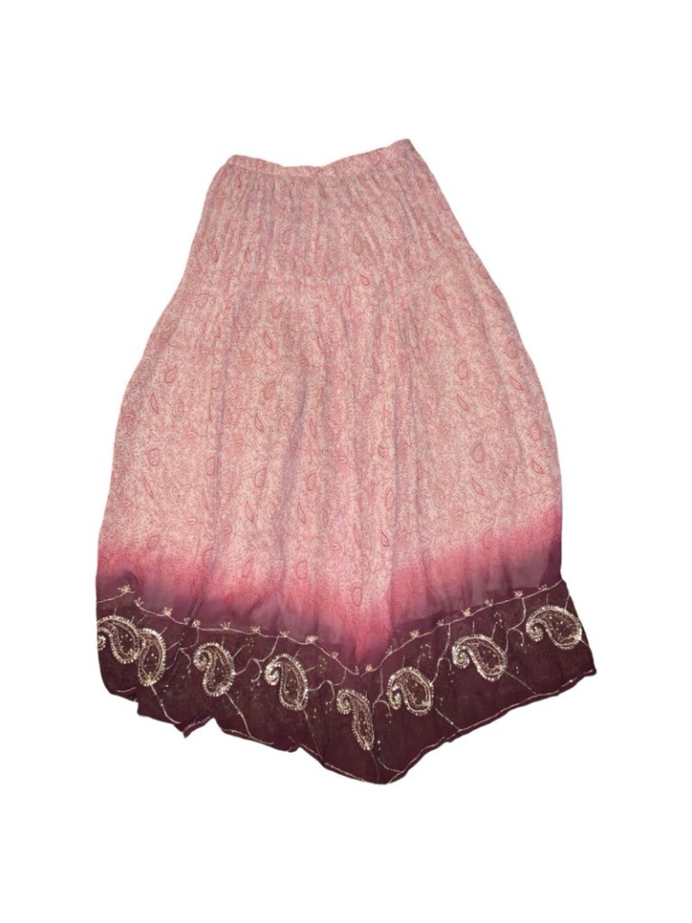 Soft Surroundings skirt  Boho Tan Red  Embroidered Sequins Peasant Flowy Maxi M - Picture 2 of 10